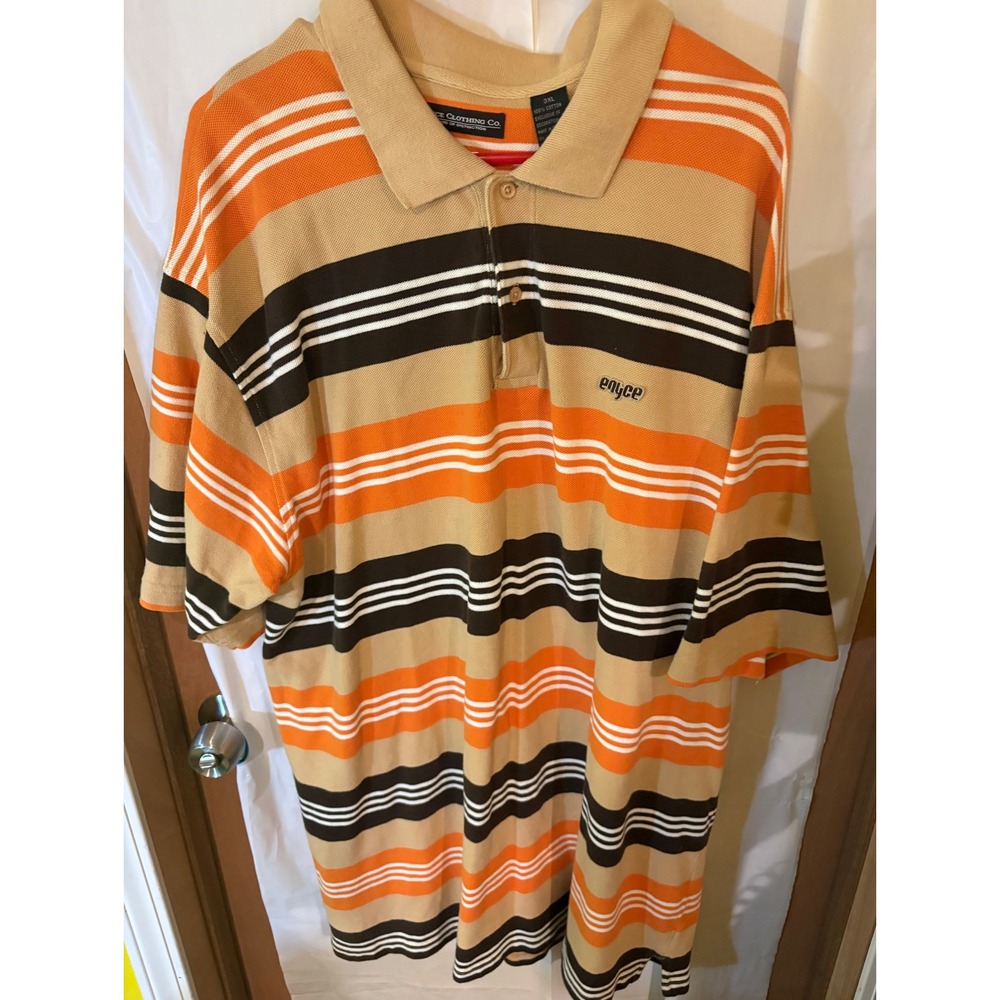 VTG Enyce Striped Polo Shirt Mens 3XL Tan Orange Brown Y2K Hip Hop Streetwear